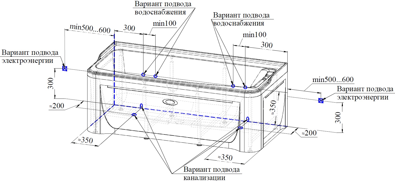 Схема установки гидромассажной ванны