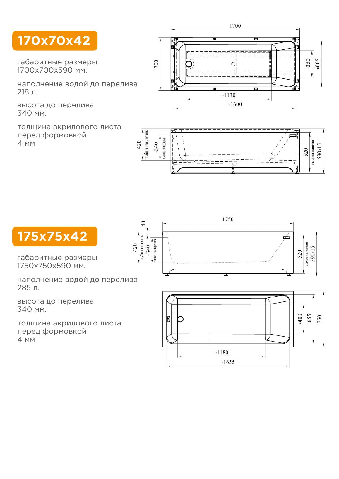 Чертежи размеров 170 и 175